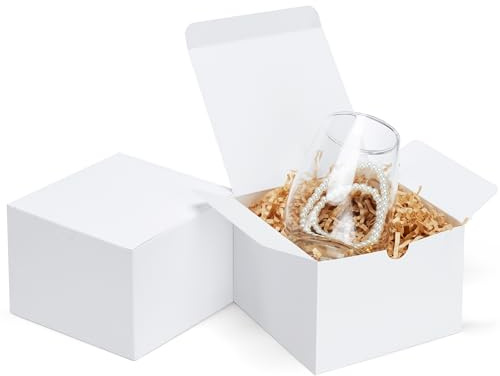 Eupako Weiße Geschenkboxen, 12,7 x 12,7 x 8,9 cm, 25 Stück, Kraftpapier-Geschenkboxen mit Deckel für Bastelarbeiten, Geschenke, Hochzeit, Geburtstag, Party, Cupcake