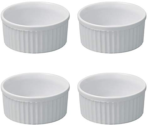 Hobby Tech Lot de 4 Petits Ramequins Verrines Blancs 9cm x 4,5cm Moule à Soufflé pour Muffin Pâtisseries Cupcake et Crème Brûlée Desserts en Céramique Résistant Forte Température
