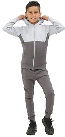 SKT TWO TONE Boys Tracksuit Hooded Hoodie Bottom Jogging Suit Joggers Kids Age 7-13 Years (Steel/Grey, 11-12 Years)