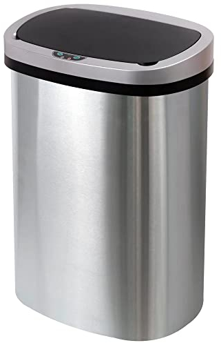 GlamHaus Sensor Bin, Motion Sensing 50L For Kitchen, Soft Close With Supplied Power Adaptor Or Battery Operated - Brushed Stainless Steel Silver, Infrared Hands Free 50 Litre
