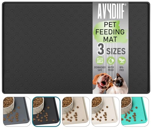 Napfunterlage für Hunde, Futtermatten für Hunde und Katzen rutschfeste Futtermatte aus Silikon - wasserdichte Unterlage mit Rand, spülmaschinenfest (Schwarz, M: 48×30cm)