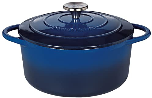 Küchenprofi Rostiera in ghisa con coperchio, interno blu/nero, 24 cm, casseruola, forno olandese, teglia per pane, smaltata, per tutti i piani cottura (induzione compresa), per stufare, cuocere,
