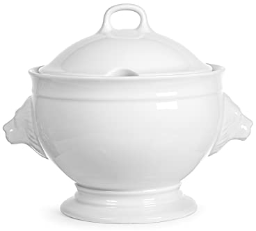 Pengo 4371327 Zuppiera Due Leoni in Porcellana, Bianca, con Coperchio, 2.7 Lt