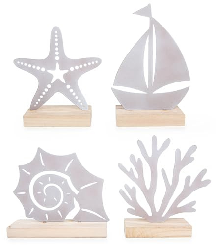 Logbuch-Verlag Deko Set maritim aus Holz & Metall Koralle Segelschiff Seestern Muschel Strand Urlaub Badezimmer Dekoration