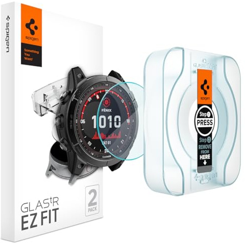 Spigen EZ Fit Schutzfolie [2P] für Garmin Fenix 8, 51mm | Fenix 7X series, Epix Pro 51mm, Gehärtetes Glas, inkl. Installationskit, Kristallklar, Kratzfest, Hüllenfreundlich, 9H