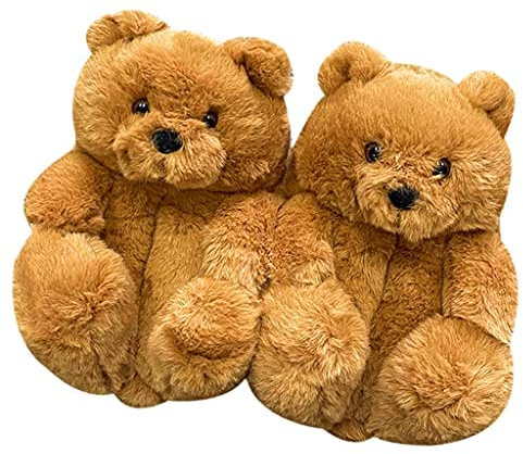 eBoutik - Teddy Bear Slippers – Fluffy & Soft Novelty Winter Footwear – Easter Cozy Gift for Her – Cute Plush Stocking Filler Slippers (Light Teddy Bear - - UK Adult 3/4)