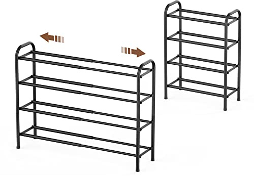 Gonfoam 4-Tier Expandable Shoe Rack,Adjustable Shoe Shelf Storage Organizer Heavy Duty Metal Free Standing Shoe Rack for Entryway Closet Doorway (Black)