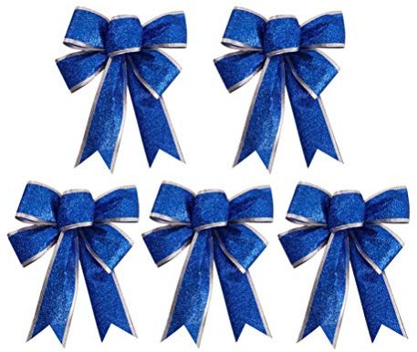 Beavorty Glitzernde Weihnachtsschleife 5 Große Weihnachtsschleifen Schleife Geschenkknoten Schleife Ornamente für Geschenkverpackung DIY Bastelbedarf Christbaumschmuck (Blau)