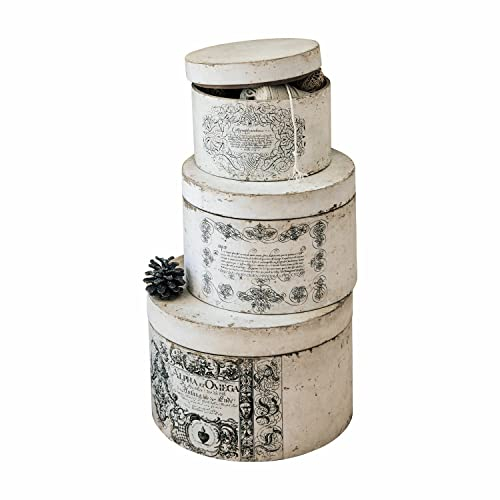 Loberon Box 3er Set Willma, Verschiedene Größen, Vintage-Look, Aufbewahrung, Geschenkverpackung, Weihnachtsdeko, Weihnachten, MDF, Papier, antikweiß