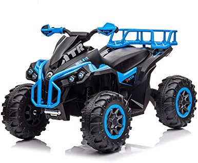 Tecnobike Shop Quad Elettrico per Bambini 12V ATV 1.0 Con Radiocomando 3 Velocità Mp3 USB (Blu)