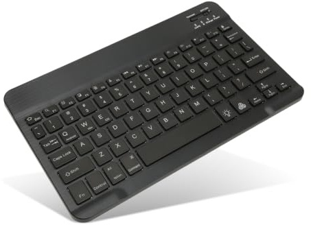 Tastiera Wireless Ricaricabile, Tastiera Illuminata Bluetooth Ricaricabile con Retroilluminazione a 7 LED, Tastiera a Connessione Stabile Ultra Sottile, per IOS, per Android e per Sistemi (Nero)