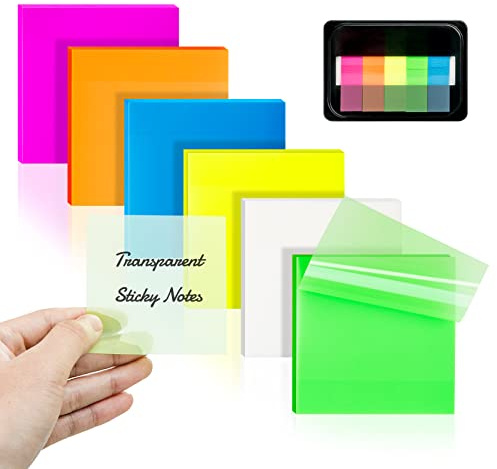 400 Sheets Transparent Sticky Notes, 3x3 Clear Translucent See Through Sticky Note for Planner Office School Teacher Supplies Aesthetic Bible Study Annotation Markers Tab Bright Color
