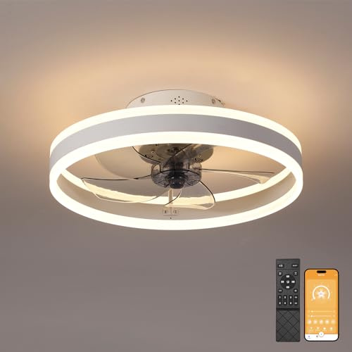 MOSSCO Deckenventilator mit Beleuchtung, Dimmbare LED Deckenleuchte mit Fernbedienung und APP, 3 Lichtfarben, 6 Windstufen, Lampe mit Ventilator Leise für Schlafzimmer Weiß 50cm