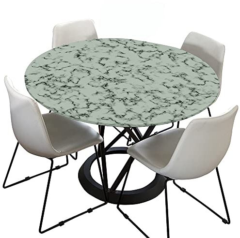 Morbuy Rund Tischdecke Elastisch, Lotuseffekt Tischdecke Abwaschbar Tischdecken Marmor Drucken Gartentischdecke Indoor Outdoor Tischtuch (Durchmesser 130cm,Grau Grün)