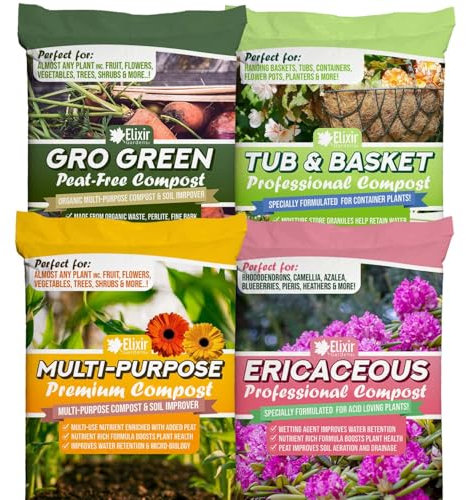 Elixir Gardens Ericaceous Compost Soil for Acidic Plants like Acer, Azalea, Blueberry, Camelia, Heather, Holly, Pieris, Rhododendron, etc. Various Sizes 5L- 400L (Ericaceous Compost, 10L)