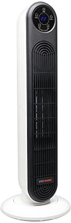 StayWarm 2000w Oscillating PTC Ceramic Tower Fan Heater with remote control, 2 Heat Settings, Cool Blow, 12 hr Timer, Digital Touch Screen, Tip-Over Switch - White- Black - F2252WH