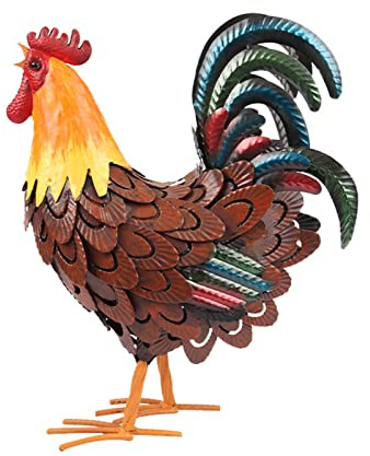 MECC Metall Hahn Dekor, Metall Tier Yard Kunst Rasen Ornament Figuren Kunstwerk für Outdoor, Patio, Hinterhof und Home Kitchen Dekoration (braun)