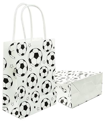 PIUMOJ Fußball Geschenktüten, Fußball Papiertüten, 30 Stück Fußbal Partytüten Candy Tüten, Party Favor Taschen mit Henkel, Fussball Geschenktüten Kindergeburtstag für Kinder Party, Weiß
