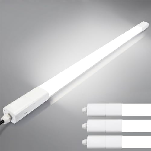 Tobeter 3 Stück LED Feuchtraumleuchte 150cm, Verknüpfbar Ultraslim 4000K LED Deckenleuchte Röhre [60W, 7000LM, IP65 Wasserfest] Feuchtraumlampe Wannenleuchte Werkstattlampe Garagelampe Kellerleuchte