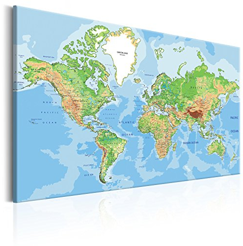 B&D XXL - Akustikbild Bilder Akustikschaum Hochleistungsschallabsorber Schallschutz Leinwand 1 tlg Wandbild Raumakustik Schalldämmung Weltkarte Kontinente Welt Karte k-C-0026-b-a