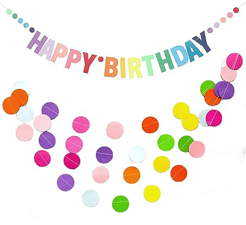 2 Pieces Happy Birthday Letter Banners - Pre-Strung Colorful Decorations, Rainbow Party Supplies for Kids Party