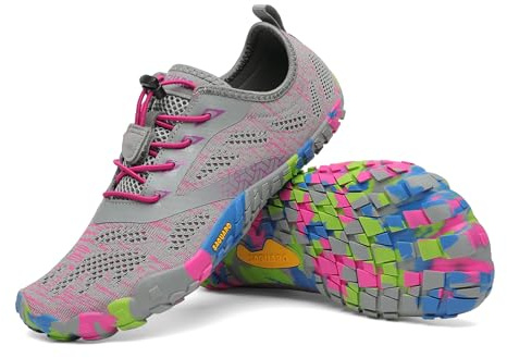 SAGUARO Mujer Barefoot Zapatillas Minimalistas Calzado Barefoot para Wide Tox Box, Smart II - Zapatos Barefoot Rosa Gris,Gr.39