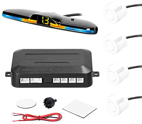 Sensores Aparcamiento Coche,Sunydog Parking Sensor Kit con 4 sensores,detección de Distancia,luz LED,Pantalla de Distancia,zumbador de Advertencia