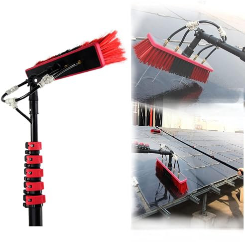 Water Fed Pole Solar Panel Cleaning System, Window Cleaner Brush & Water Fed Pole Kit with Brush and 4 Spray Nozzle Tips, Telescoping Photovoltaic Panel with Flexible Brush