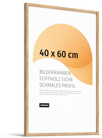 JUNOMI® Premium Bilderrahmen 40x60 cm Eiche Echtholz | Posterrahmen | Bilderrahmen aus Holz mit bruchsicherem Acrylglas, für Hoch- und Querformat zur Wandmontage