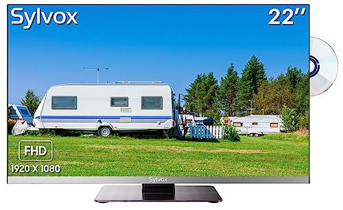SYLVOX 22 inch RV TV, FHD 1080P 12V Caravan TV with DVD Player Built in, Tuner DVB-C/T2/S2, Digital Audio, HDMI USB, Sleep Timer, FM Radio Function, Small TV for Motorhome, Campervan, Kitchen, Home