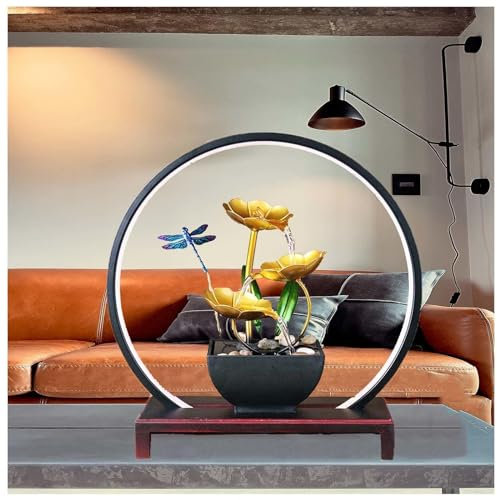 Fontana Zen Da Interno Con Luce LED ， Fontana Da Interno Grande Umidificatore Paesaggistico ， Fontana Giardino esterno Ottimo per Lo Yoga,Dragonfly-withlight