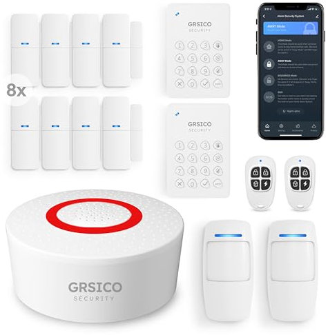 GRSICO Wireless Home Alarm System 15-Piece Kit, WiFi Alarm System for Home Security with Phone APP Alert (Alarm Siren, Keypad, Remote, Motion, and Door Sensors) for Home, Apartment, Work with Alexa