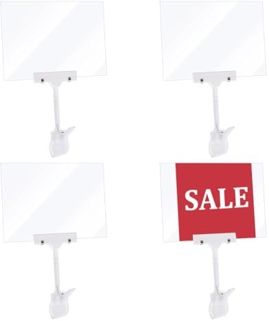 OLYCRAFT 4 Set Porta Cartelli In Acrilico A5 con Morsetto Clip per Display A Doppia Testa Da 15x30 cm Porta Etichette per Display per Feste Supermercati Mostre Grandi Magazzini Commercio