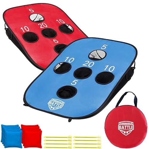 Original Cornhole® Battle | Leichtes und Zusammenklappbares Amerikanisches Cornhole Spiele | Leicht Tragbar | 100% Segeltuch | 2 Bretter + 8 Säcke + 1 Tragetasche | Strand | OriginalCorner®