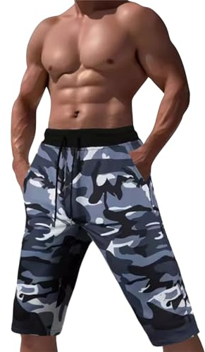 Bermudas para hombre, pantalones cortos cargo 3/4, pantalones de jogging, pantalones cargo para hombre, estampado de camuflaje, pantalones de jogging, pantalones de chándal para hombre, con bolsillos
