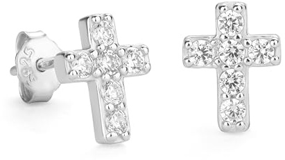 GAVU Damen 925 Sterling Silber Ohrringe mit Zirkonia Kreuz in Gold und Silber Ohrstecker
