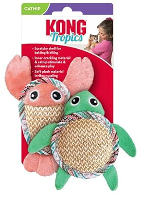 KONG Tropics Pals Sea Creatures 2-pack – kattmynta fylld och knäckt inre material – kattleksak