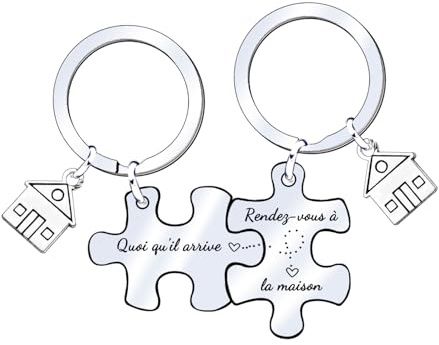 JRZDFXS Porte clé Maison Couple Personnalisé: Ensemble de 2Pcs Porte Clef en Acier Inoxydable - pour la Maison - Cadeau Amour de Pendaison de Crémaillère