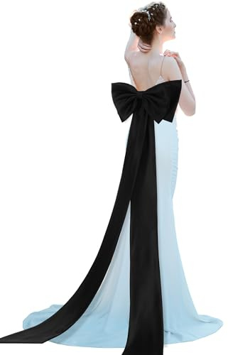 Chuarry Extra Long 67 Satin Big Bow Detachable Train Removable Sweep Train Waist Sash Belt for Bride Formal Wedding Dress, Black, One size