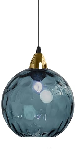 XIRYTU-H 20cm/7.9'' Industrielle kugelförmige Vintage-Glas-Pendelleuchte, E27 Deckenleuchte Hängelampe, Goldenes Ende & Glas-Kugel-Schirm, Esszimmer Schlafzimmer Kronleuchter (Dunkelblau, 20cm)