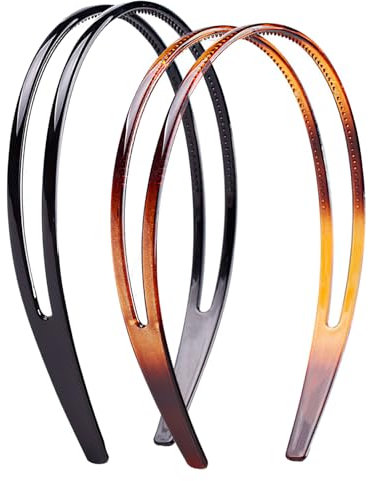 2 Stück Hartplastik Stirnband Zweireihig Stirnbänder mit Zähnen, Haarreifen Damen, Haarreif, headbands stylische clips, Hochwertige Haarreif für Kinder, Frauen, Männer(Schildpatt und Schwarz）