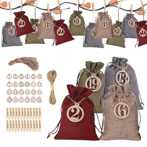 Weihnachtskalendertüten, Geschenktüten mit Weihnachtskalender, mit Adventskalender, leere Schachtel für Adventskalender, Weihnachtsbaumschmuck
