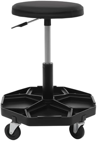 SuhoFutus Werkstatthocker, Werkstatt-Rollsitz Tragfähigkeit 150 kg, Werkstatthocker mit 4 Universalrollen, 45-61cm Rollhocker Höhenverstellbar, Pneumatischer Rollhocker (Schwarz)