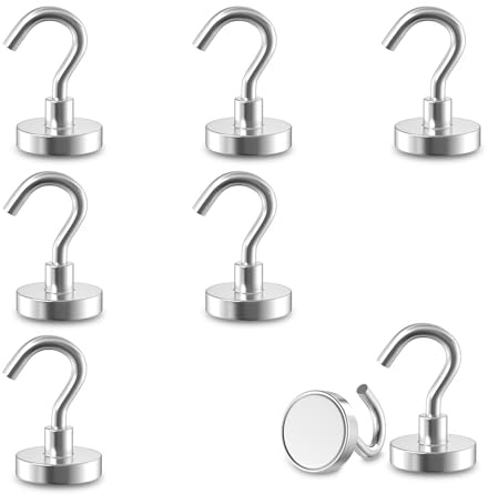 MAGABALLNET 8 Stück Magnethaken Extra Stark,10kg Neodym Magnete Haken Extra Stark,Magnetischer Haken, Stark Magnete mit Haken für Kreuzfahrten,Zuhause, Küche, Arbeitsplatz, Büro(18 * 36.3MM)