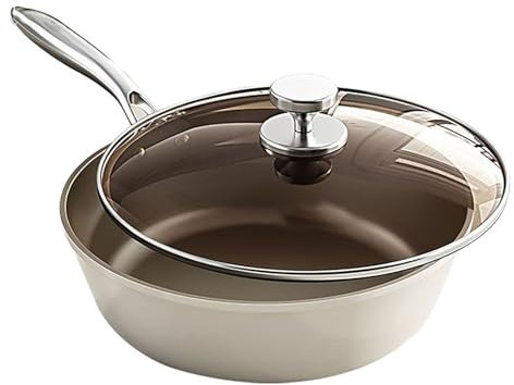 Padella Senza Olio For Uso Domestico, Padella Antiaderente Non Rivestita, Padella In Ceramica Bianca Con Coperchio In Acciaio Inox E Vetro, Piano Cottura A Induzione, Piano Cottura A Gas Universale
