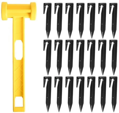 100 Pcs Multi Purpose Camping Hammer, Tent Stake, Ground Peg for Robotic Lawnmower Boundary Wire, Plastic Hammer Robust and Ergonomic with Ground Anchor Pegs for Caravan Awning