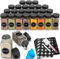 DIFULI Juego 36 Tarros Especias 120ml Cuadrados + 340 Etiquetas, Tamices, Embudo, Untador, Agitador - Organizador Cocina (36)