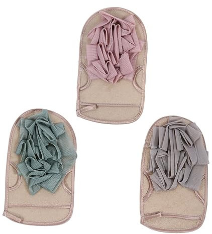 TOVINANNA 3pcs Double-sided Bath Mitts for Exfoliating Skin Portable Scrub Sponge Gloves Dead Skin Remover for All Types Soft Bathing Flower Design