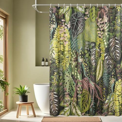EurCross Tropical Jungle Green Shower Curtains, Waterproof Bathroom Curtain Mould Proof With Antirust Holes, Rainforest Nature Shower Curtain for Bathroom Garden Fence Outdoor, 183x183 cm