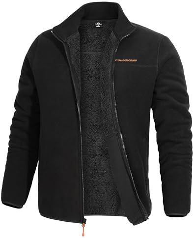 Pioneer Camp Veste polaire pour homme, col montant, coupe-vent, pour l'extérieur, Noir , XL
